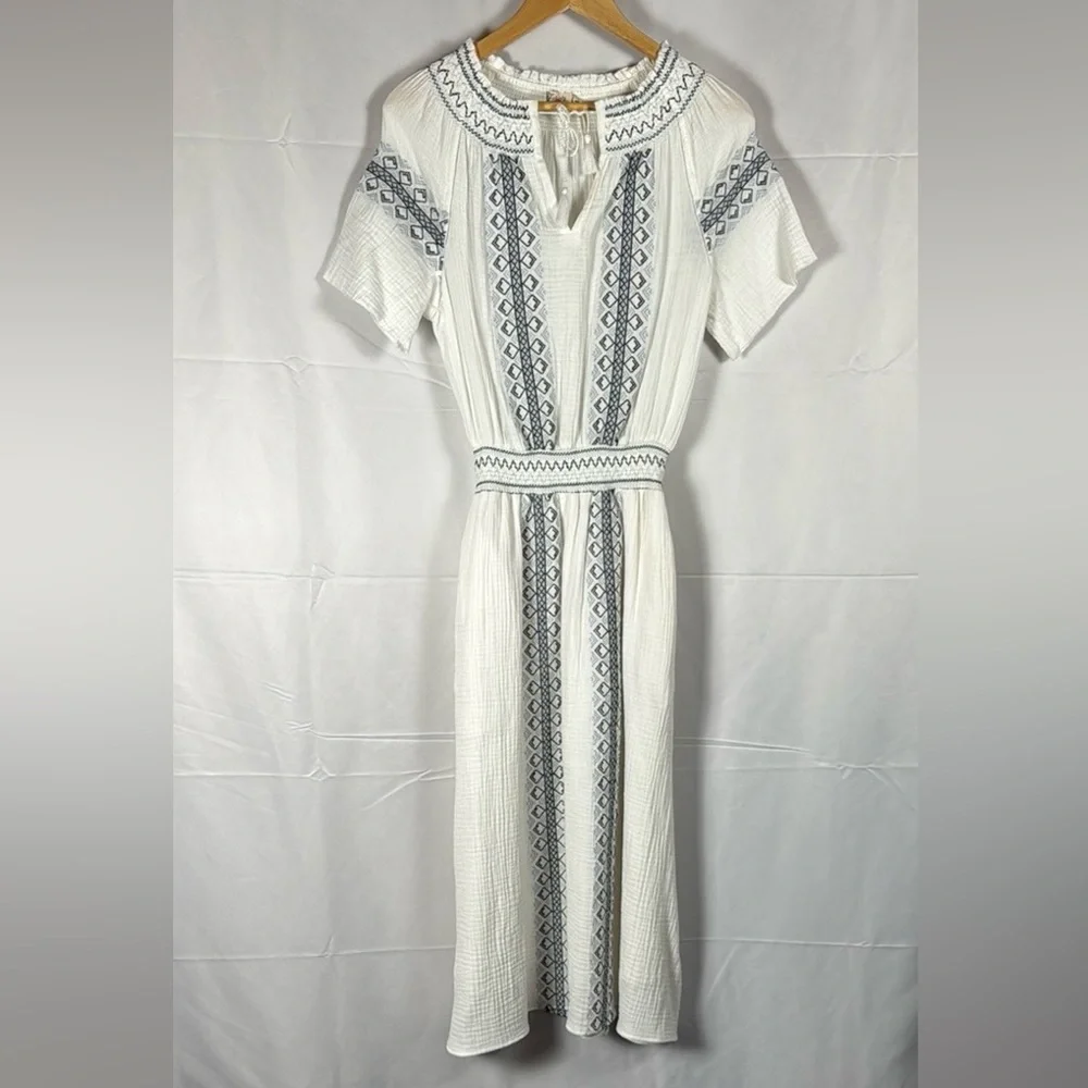 Faherty Catrina Maxi Dress NWT Organic Cotton Gauze Summer Embroidered Boho XS - Picture 2 of 15